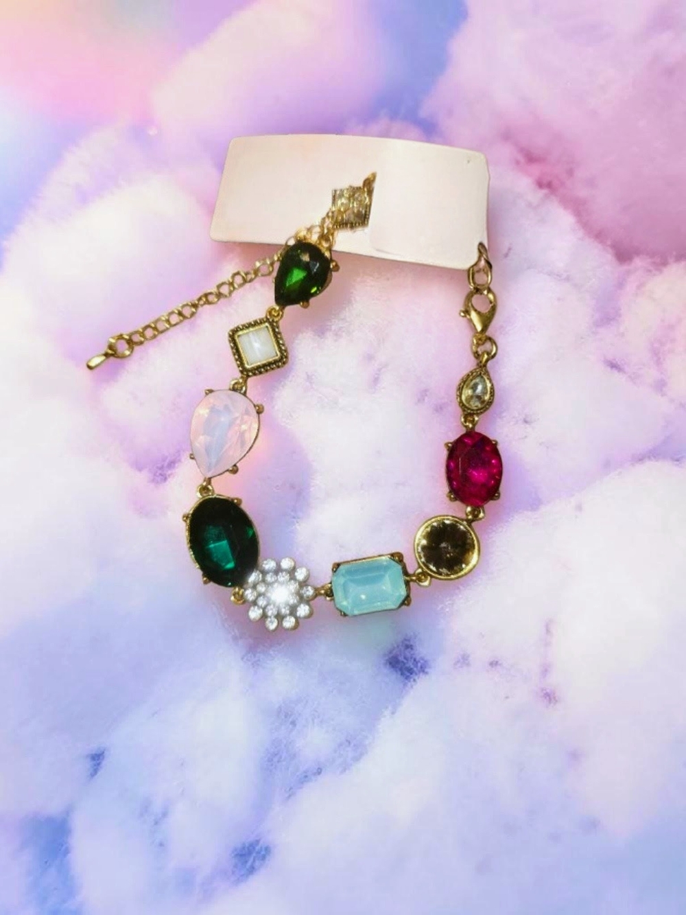& Other Stories Gold Multistone Bracelet with Green, Pink, Blue and Red Gems